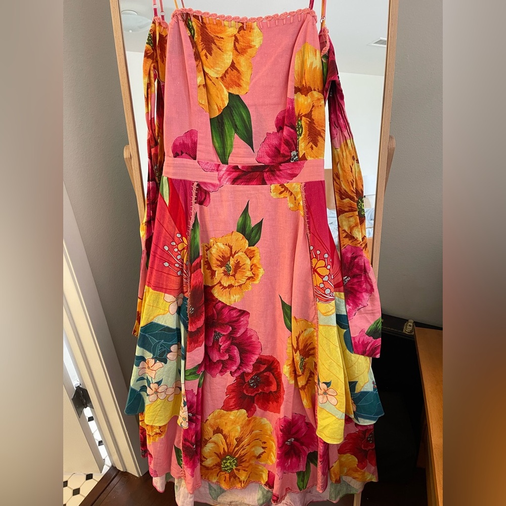 FARM RIO FLORAL OPEN BACK DRESS M